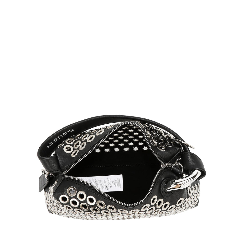 BOLSO DE HOMBRO CON BORDE DE OJALES (NEGRO)